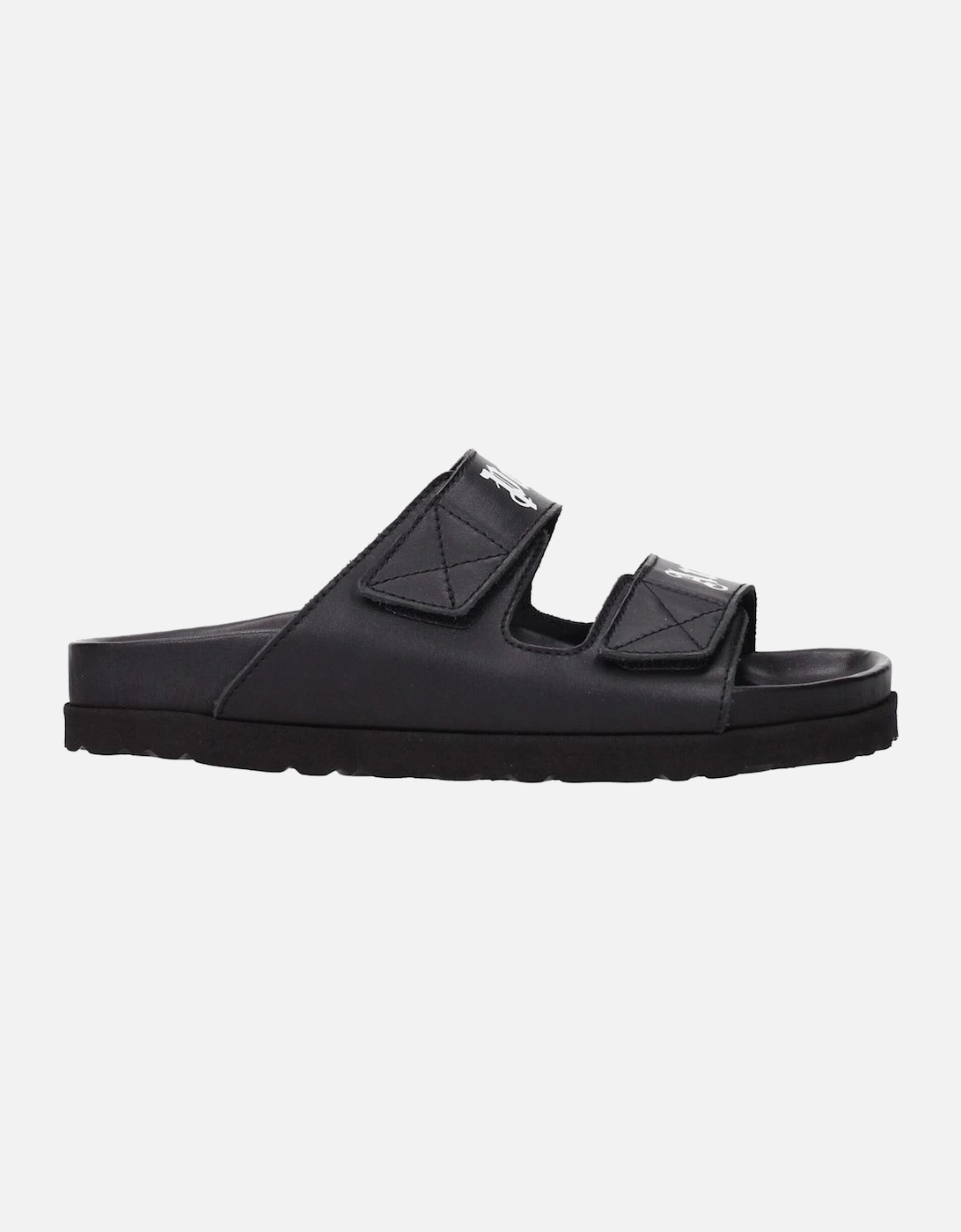 Leather Slippers with Front Logo and Strap Closure Women - Black, 6 of 5