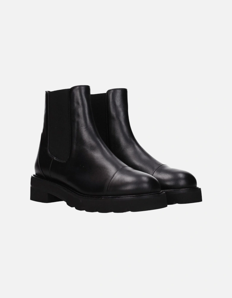 Leather Ankle Boots with Mid Heels Women - Black