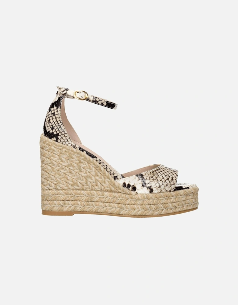 Leather Open Toe Wedge Sandals with Buckle Closure Women - Beige