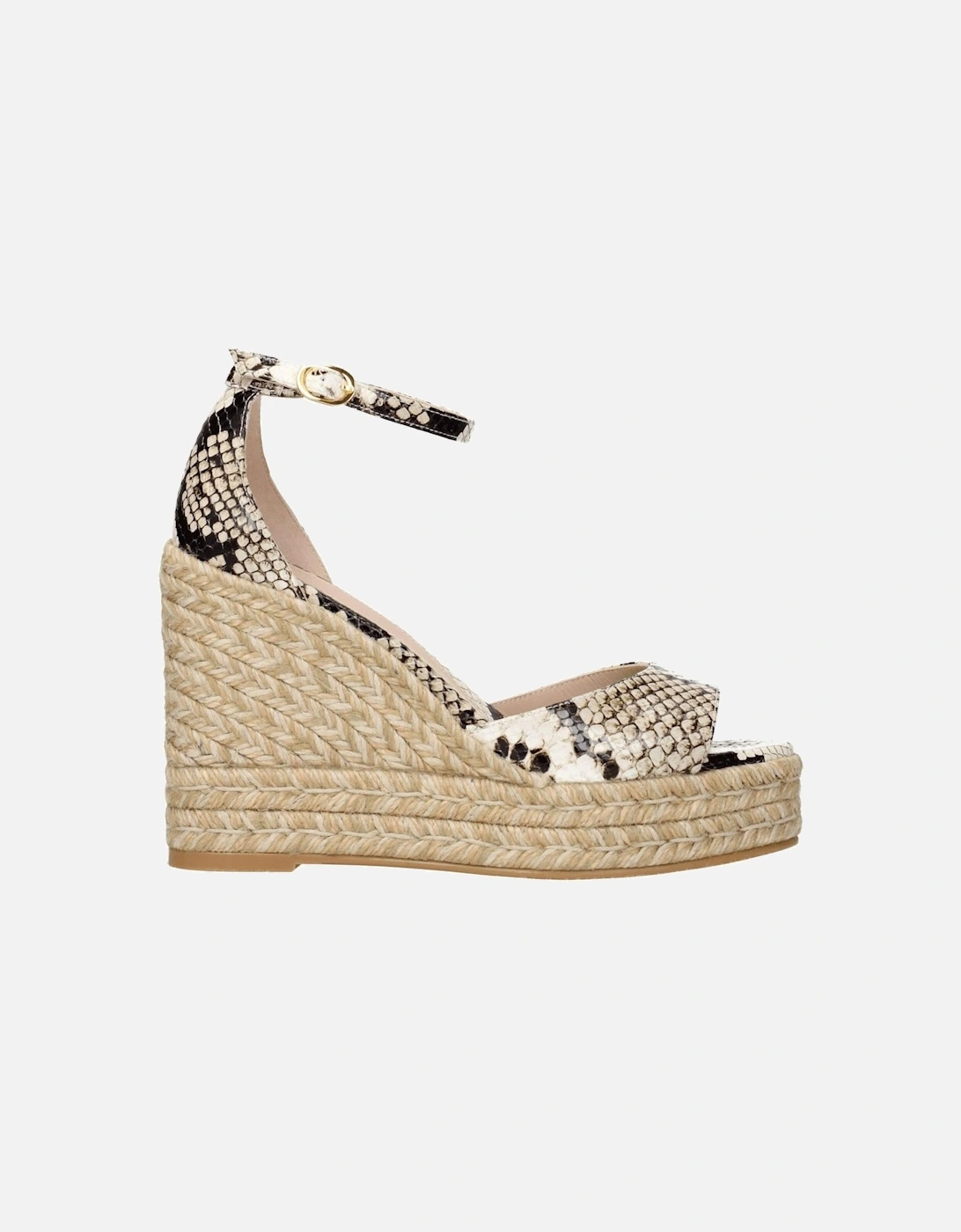 Leather Open Toe Wedge Sandals with Buckle Closure Women - Beige, 6 of 5