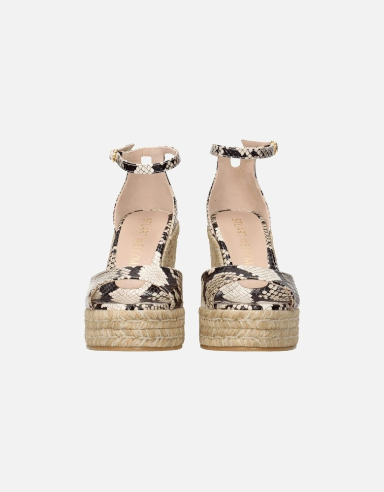 Leather Open Toe Wedge Sandals with Buckle Closure Women - Beige