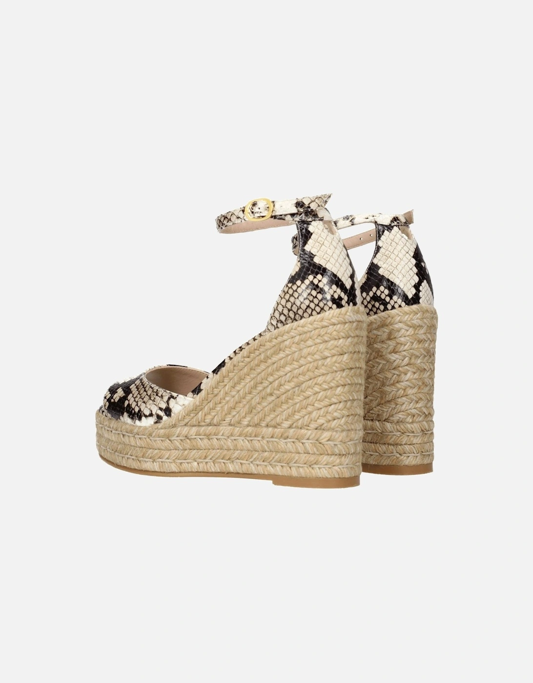 Leather Open Toe Wedge Sandals with Buckle Closure Women - Beige