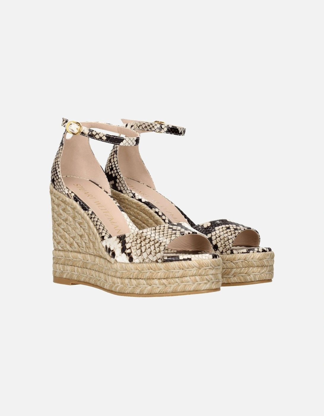 Leather Open Toe Wedge Sandals with Buckle Closure Women - Beige