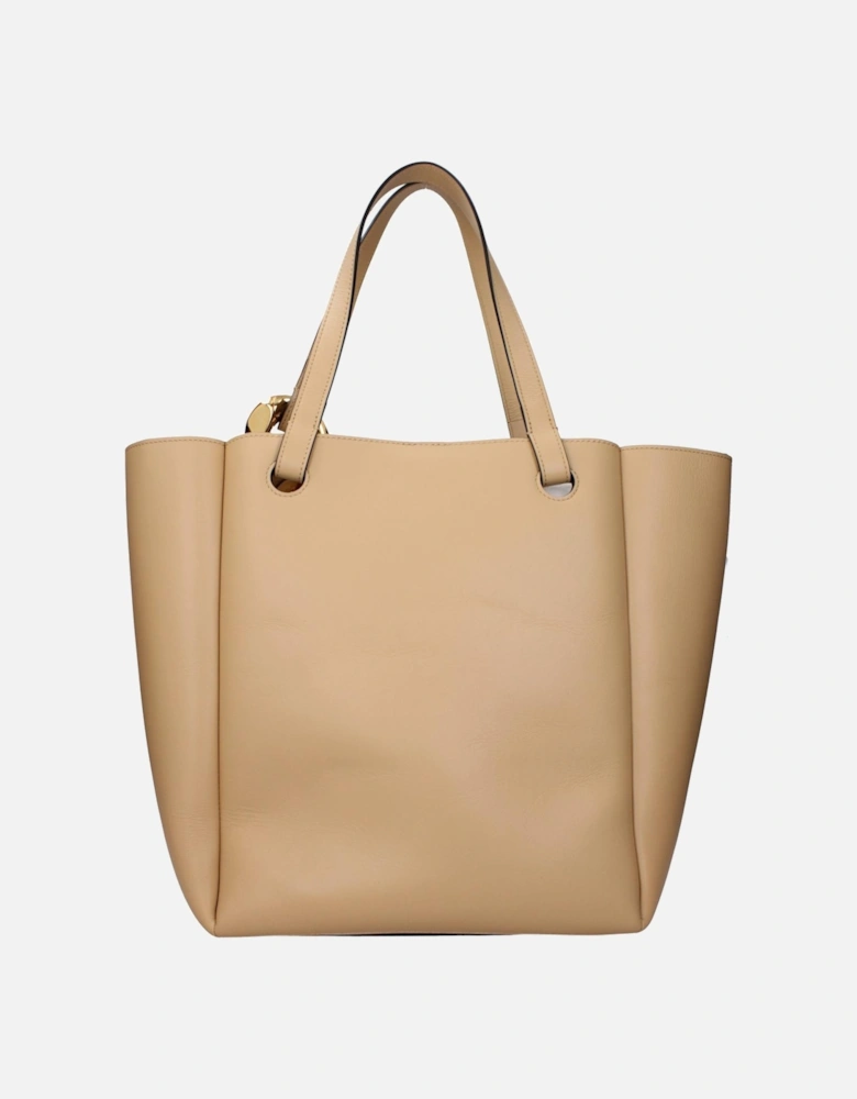 Leather Shoulder Bag with Front Logo Women - Beige