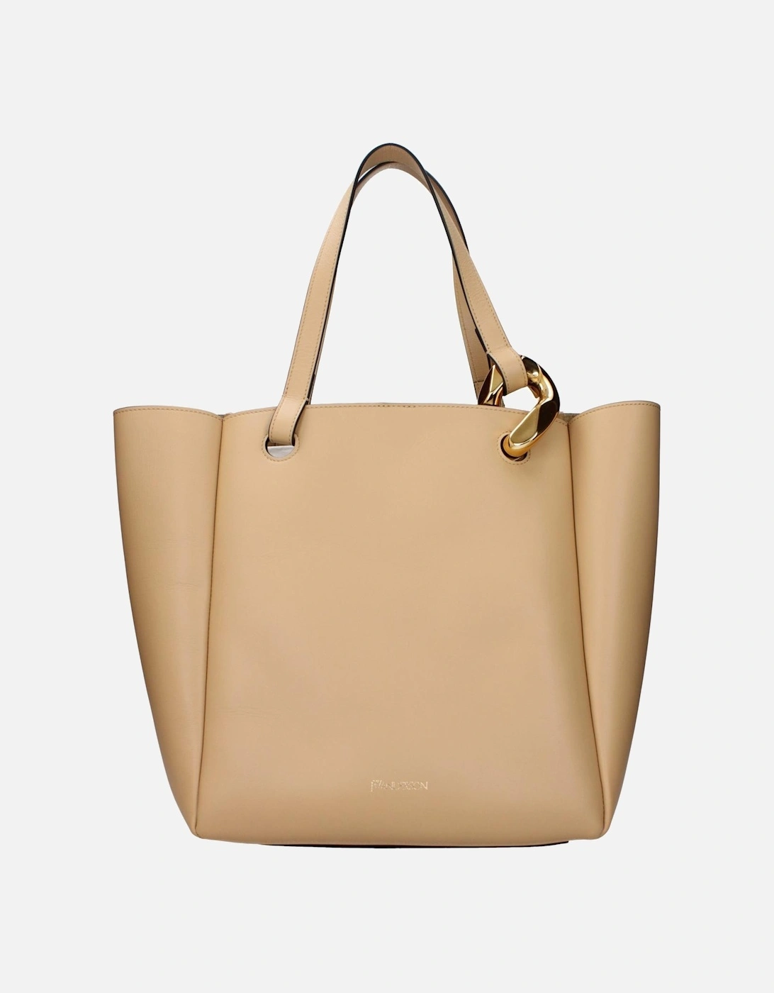 Leather Shoulder Bag with Front Logo Women - Beige, 4 of 3