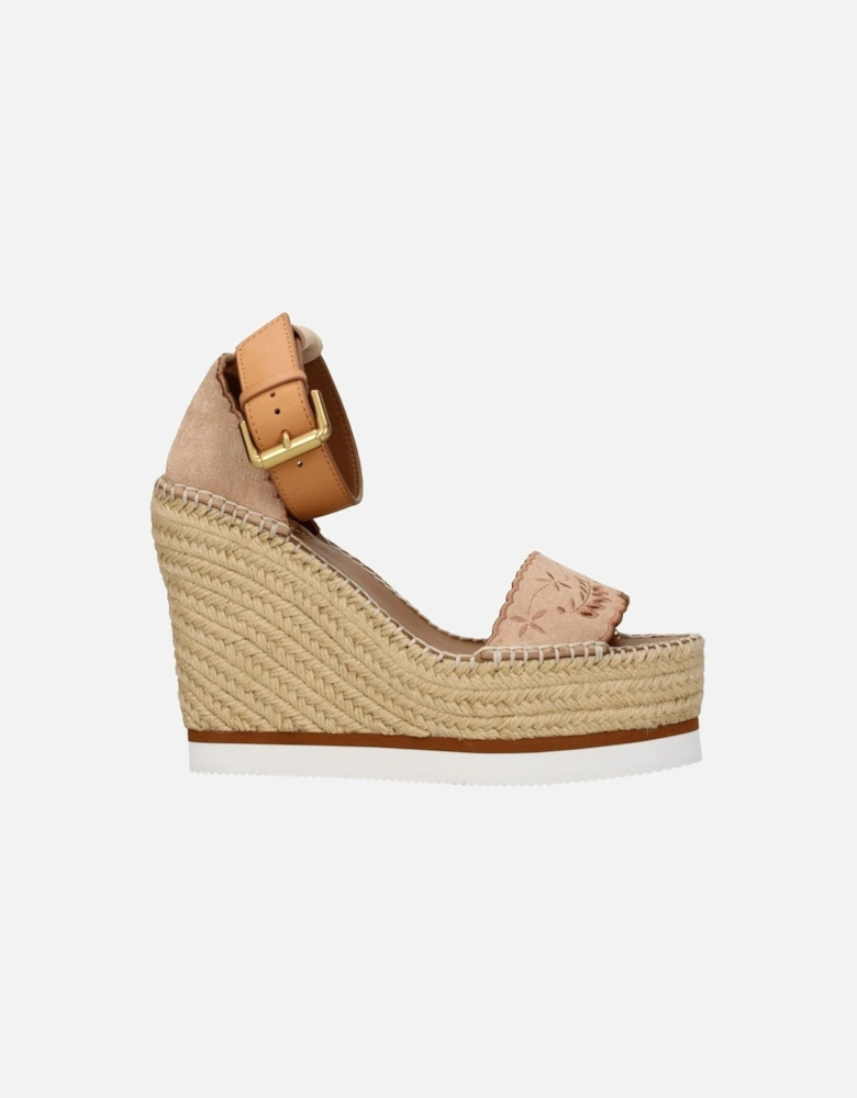 Suede Wedge Sandals with Buckle Closure Women - Beige