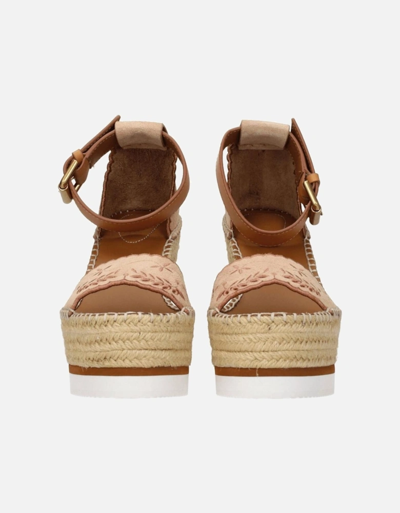 Suede Wedge Sandals with Buckle Closure Women - Beige
