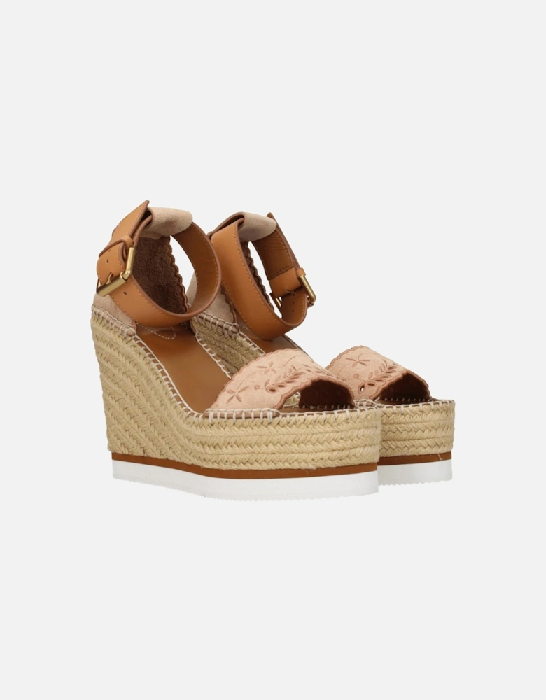 Suede Wedge Sandals with Buckle Closure Women - Beige