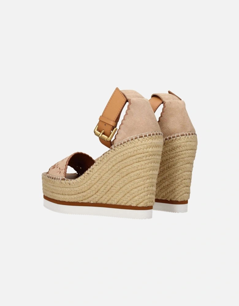 Suede Wedge Sandals with Buckle Closure Women - Beige