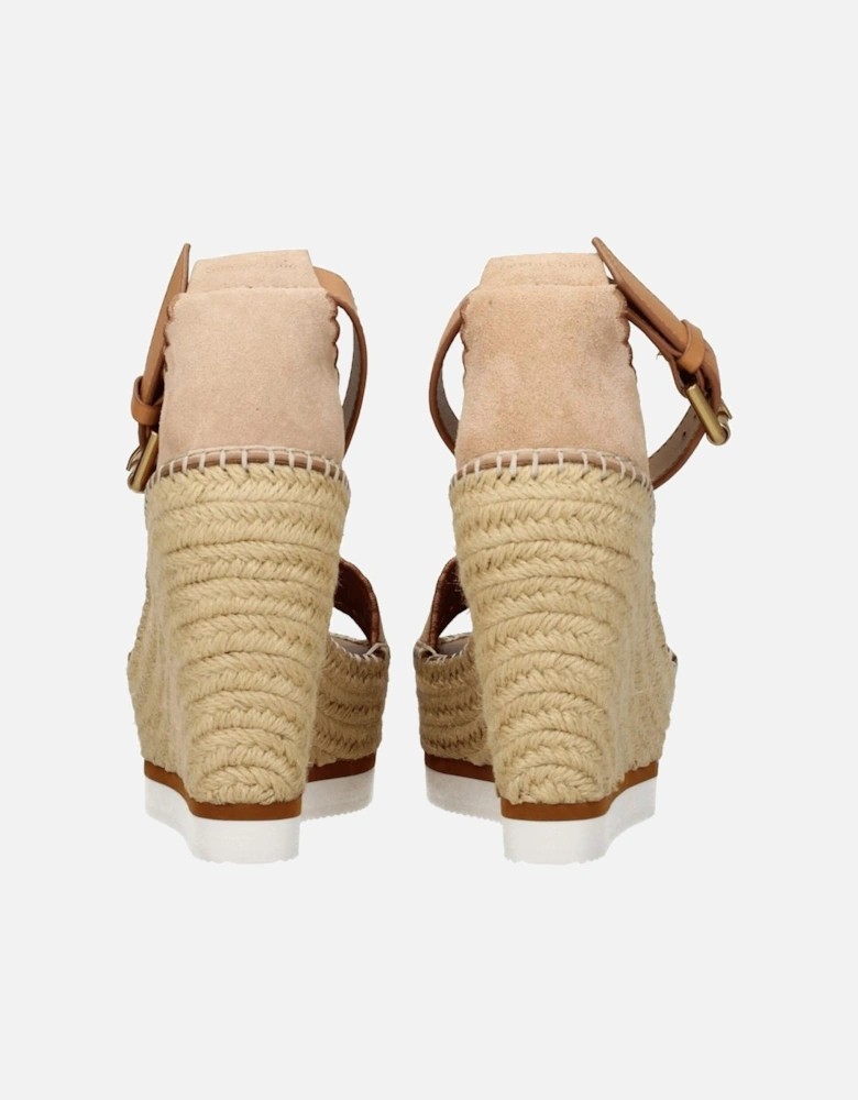 Suede Wedge Sandals with Buckle Closure Women - Beige