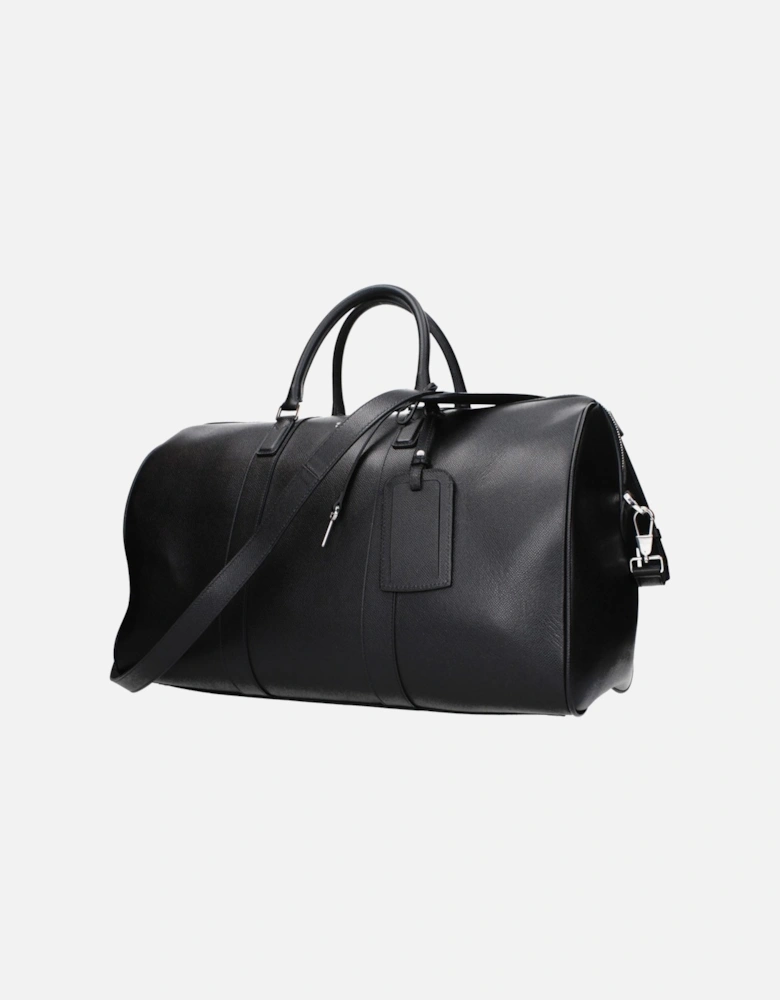 Leather Travel Bag with Logo and Detachable Straps Women - Black