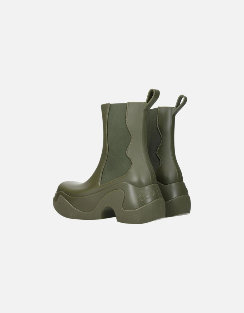 Ankle Boots with Side Logo and Mid Heels Women - Green