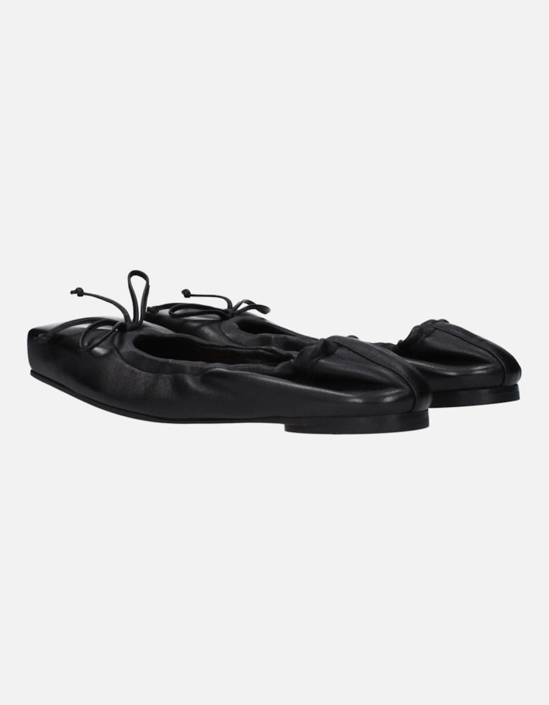 Square Toe Leather Ballet Flats with Front Detail Women - Black Shoes