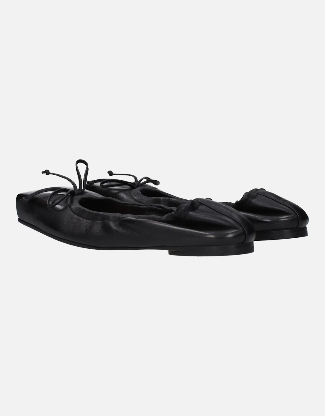 Square Toe Leather Ballet Flats with Front Detail Women - Black Shoes