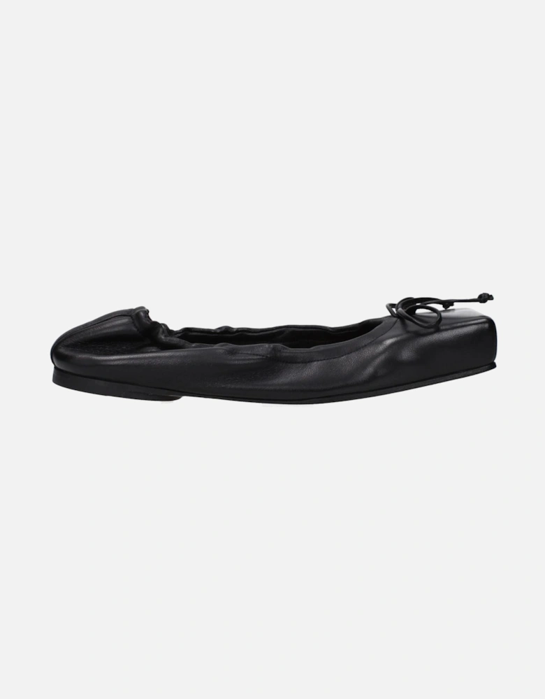 Square Toe Leather Ballet Flats with Front Detail Women - Black Shoes