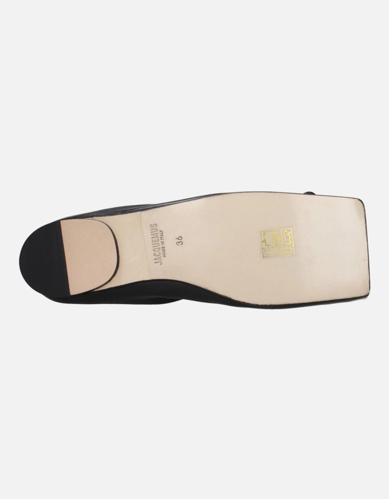 Square Toe Leather Ballet Flats with Front Detail Women - Black Shoes