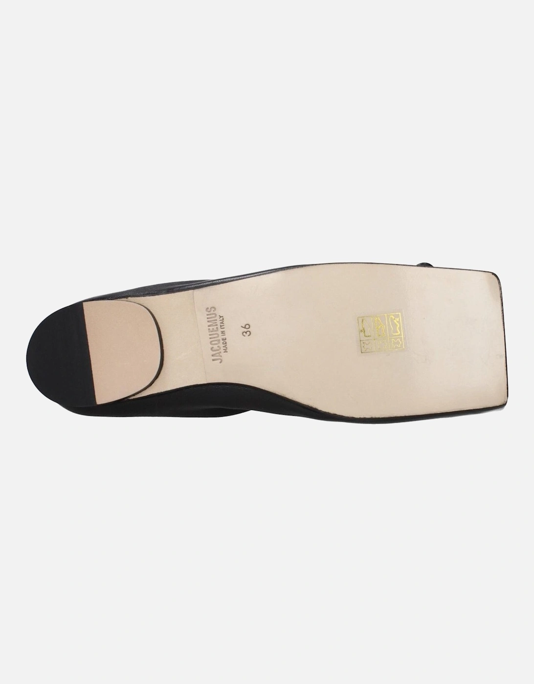 Square Toe Leather Ballet Flats with Front Detail Women - Black Shoes
