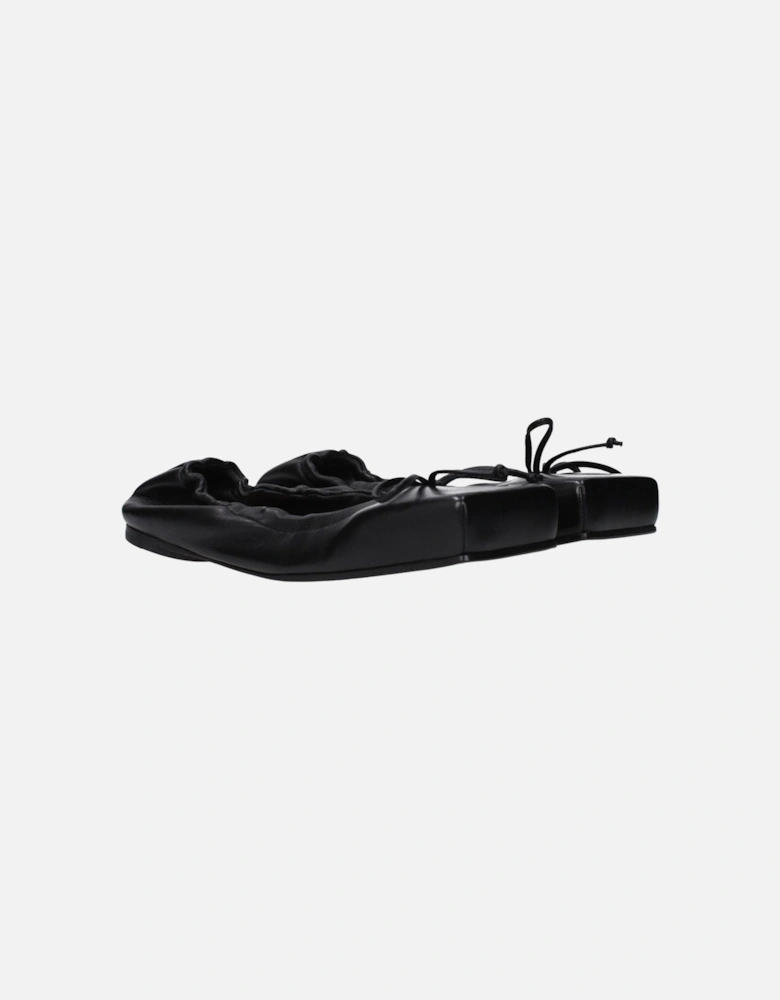 Square Toe Leather Ballet Flats with Front Detail Women - Black Shoes