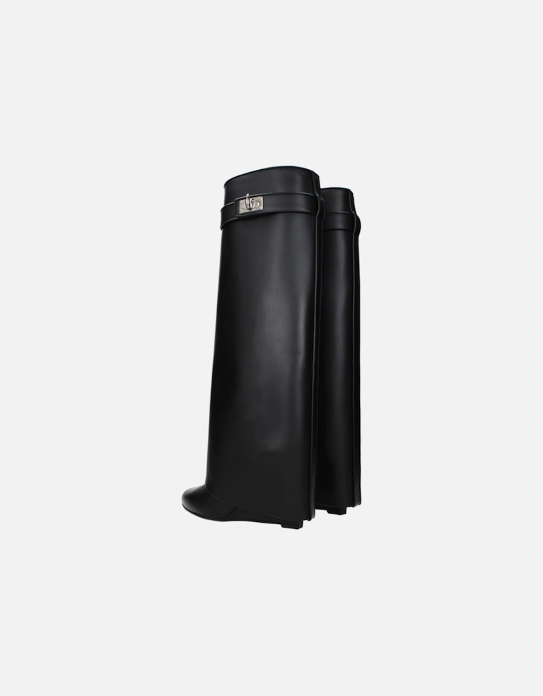 Pointy Toe Wedge Heel Leather Boots Women - Black