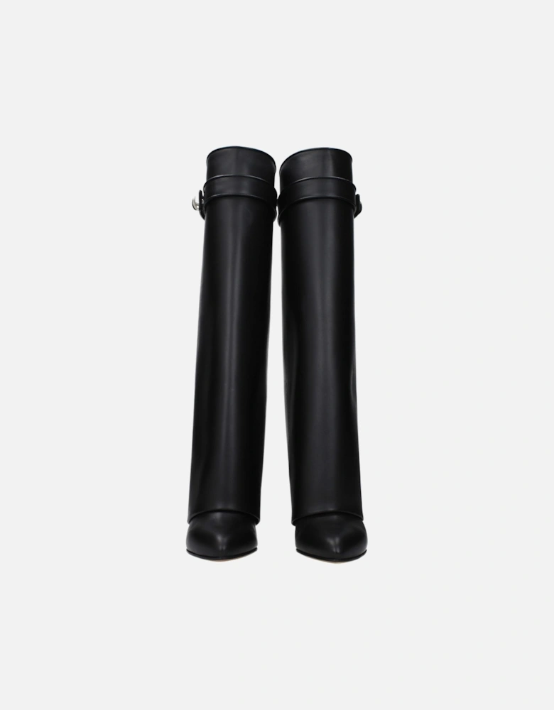 Pointy Toe Wedge Heel Leather Boots Women - Black