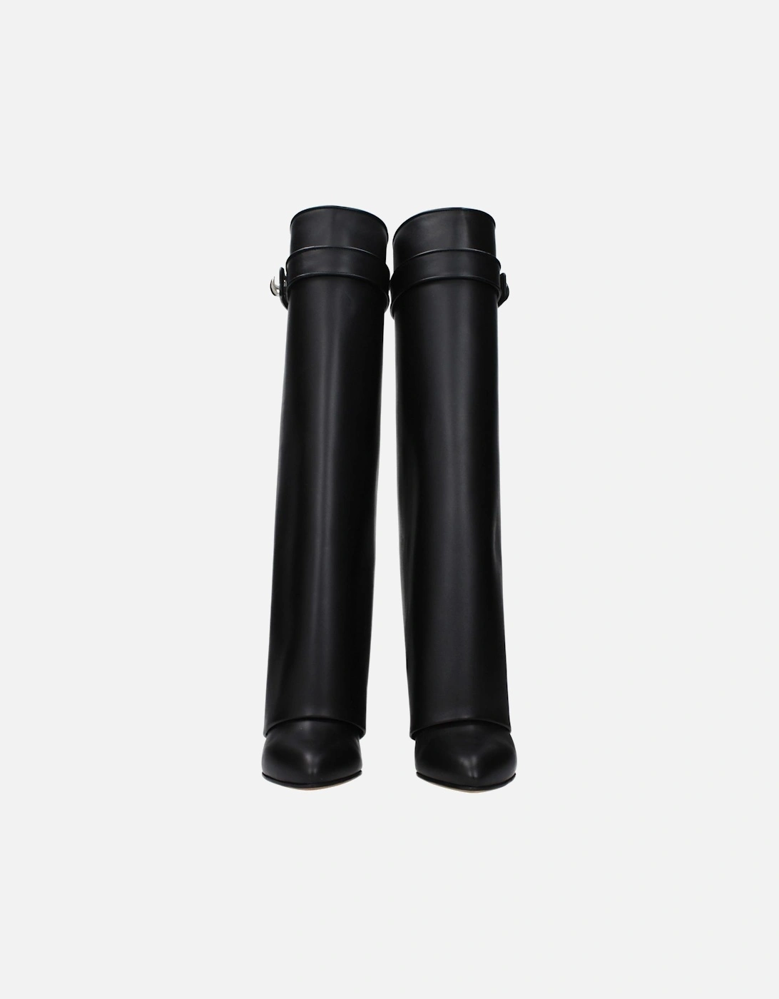 Pointy Toe Wedge Heel Leather Boots Women - Black
