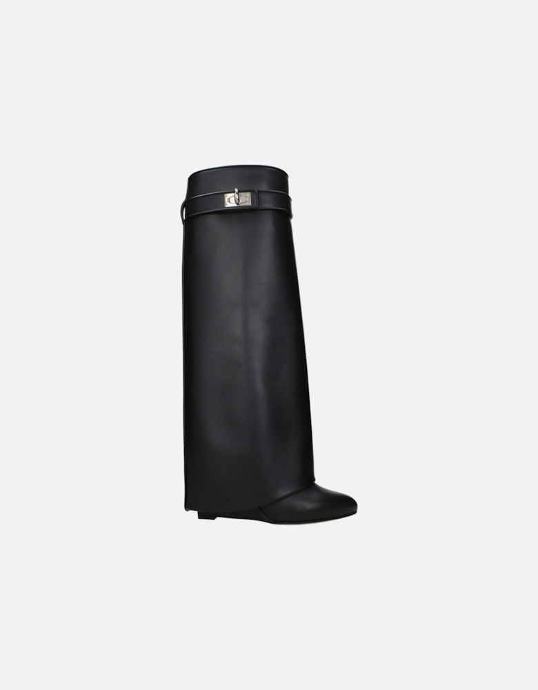 Pointy Toe Wedge Heel Leather Boots Women - Black