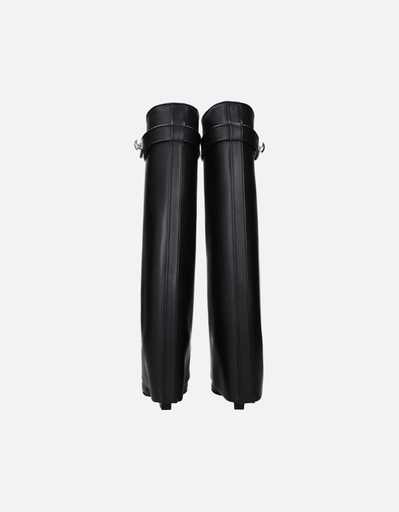 Pointy Toe Wedge Heel Leather Boots Women - Black