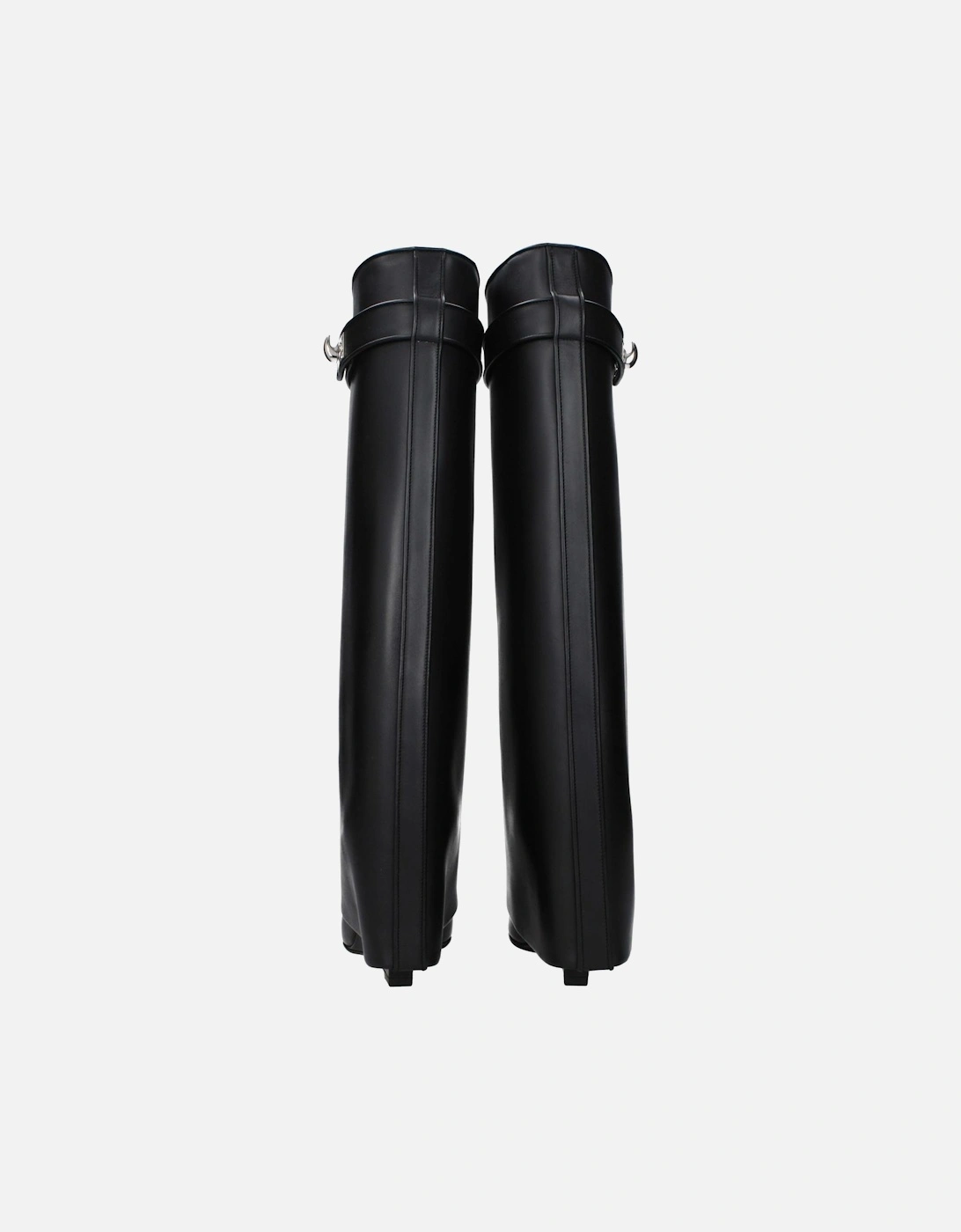 Pointy Toe Wedge Heel Leather Boots Women - Black