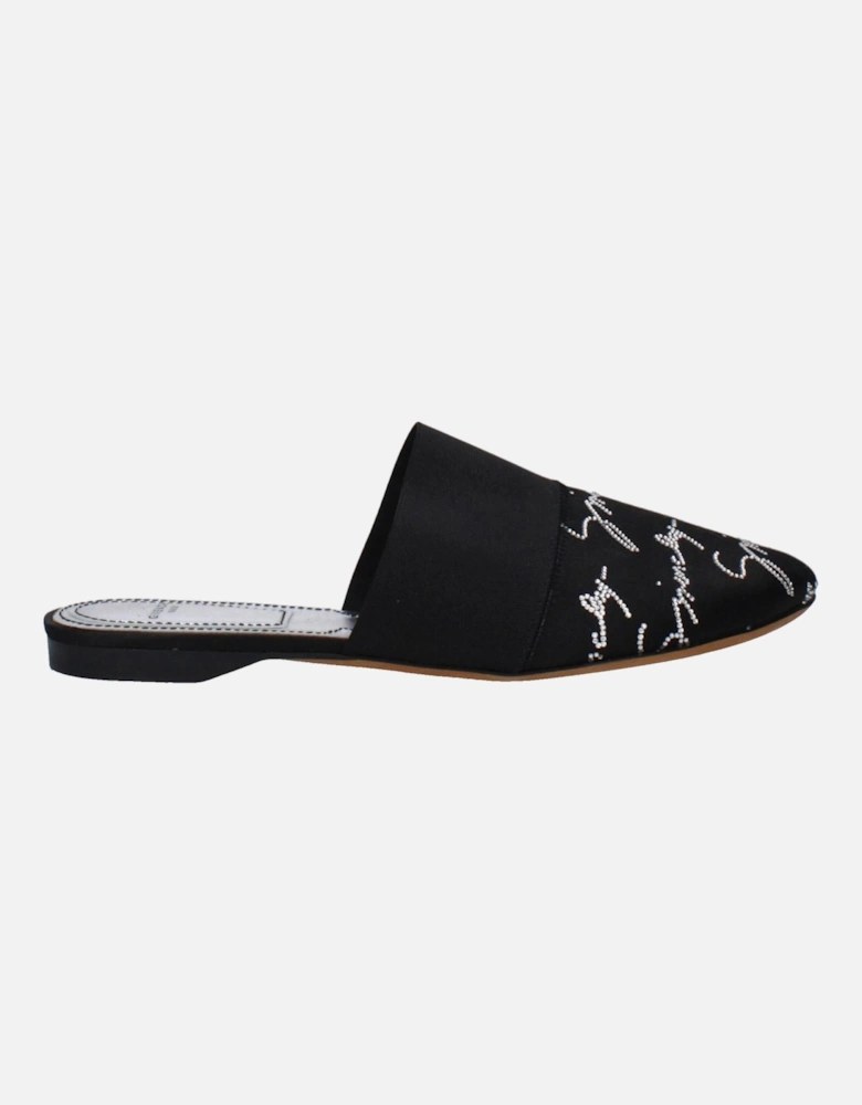 Satin Slippers with Logo and Front Detail Women - Black Sandals
