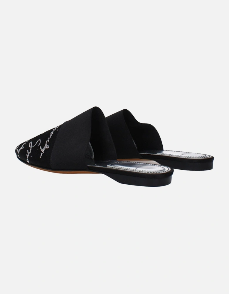 Satin Slippers with Logo and Front Detail Women - Black Sandals