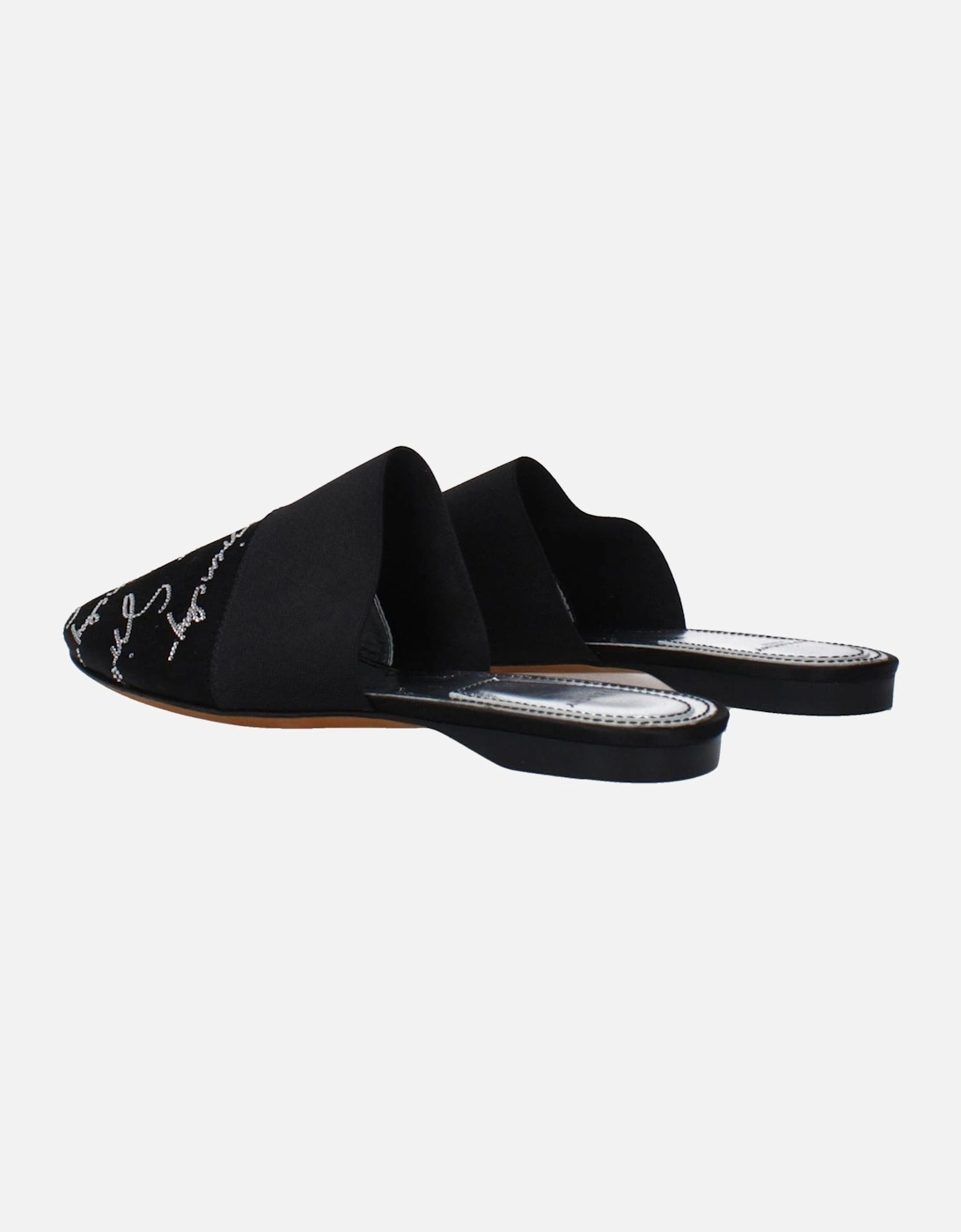 Satin Slippers with Logo and Front Detail Women - Black Sandals