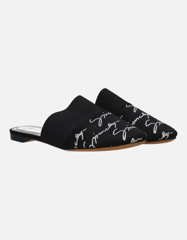 Satin Slippers with Logo and Front Detail Women - Black Sandals