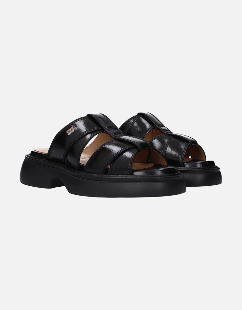 Casual Open Toe Slippers with Side and Back Logo Women - Black Sandals
