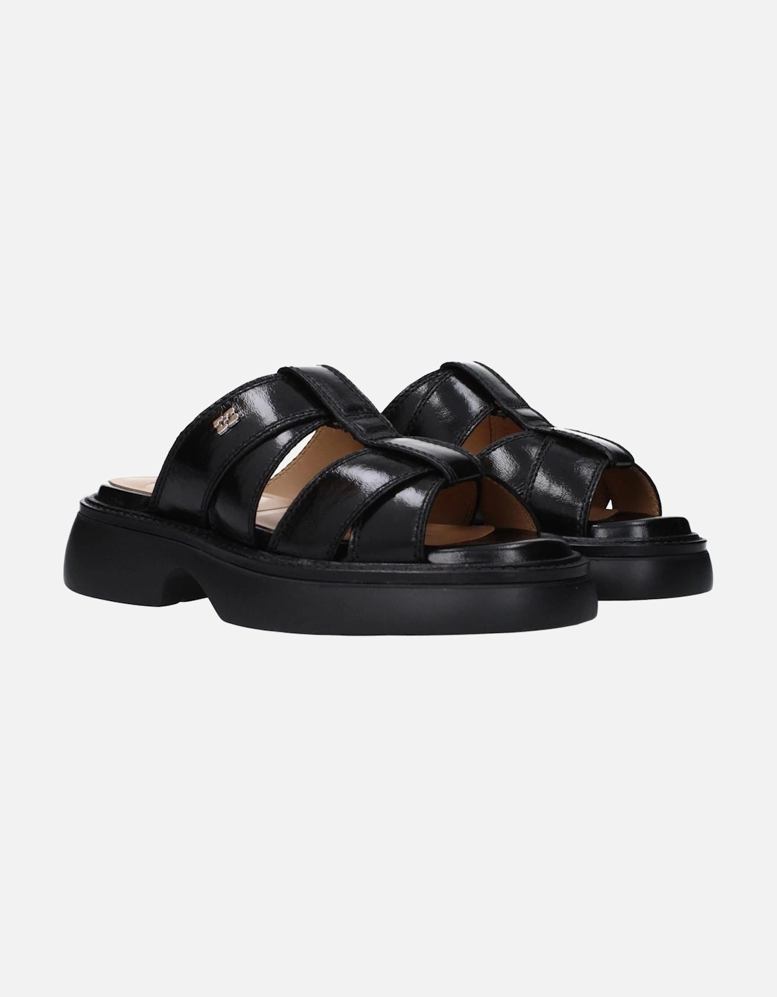 Casual Open Toe Slippers with Side and Back Logo Women - Black Sandals