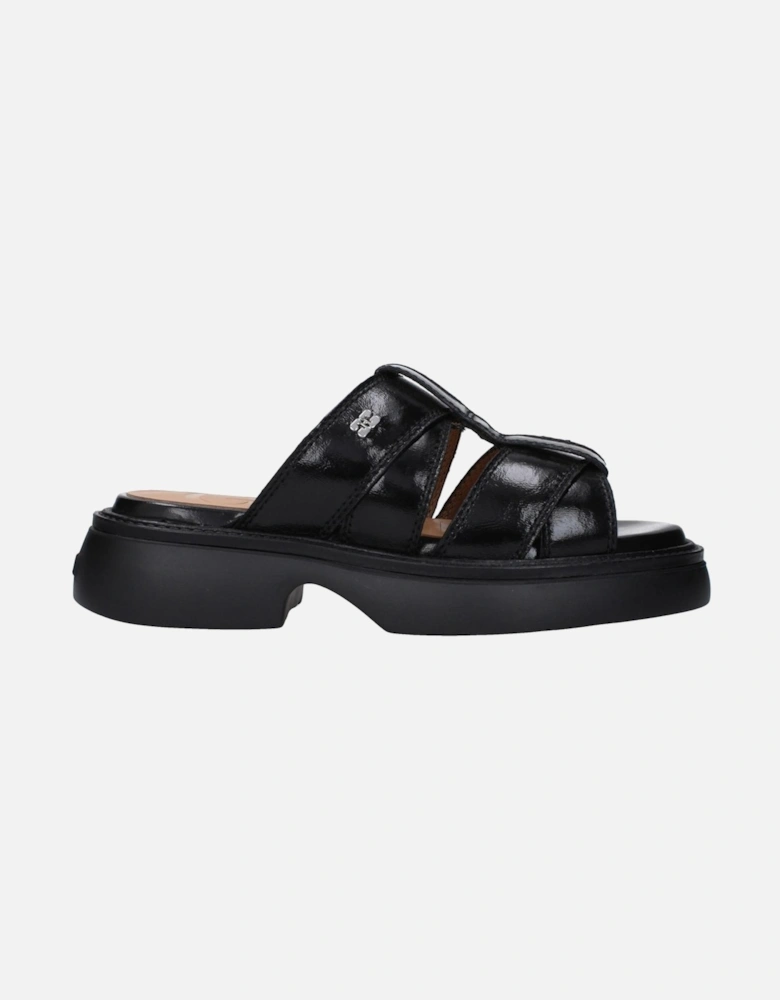 Casual Open Toe Slippers with Side and Back Logo Women - Black Sandals