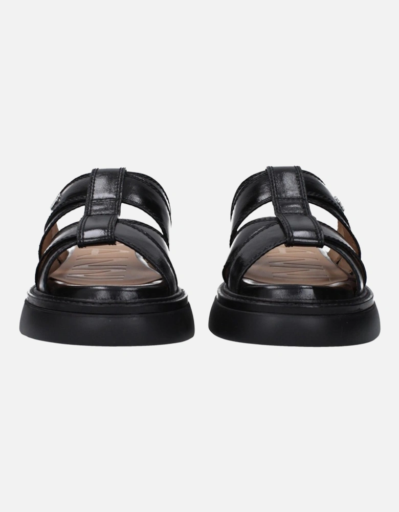 Casual Open Toe Slippers with Side and Back Logo Women - Black Sandals