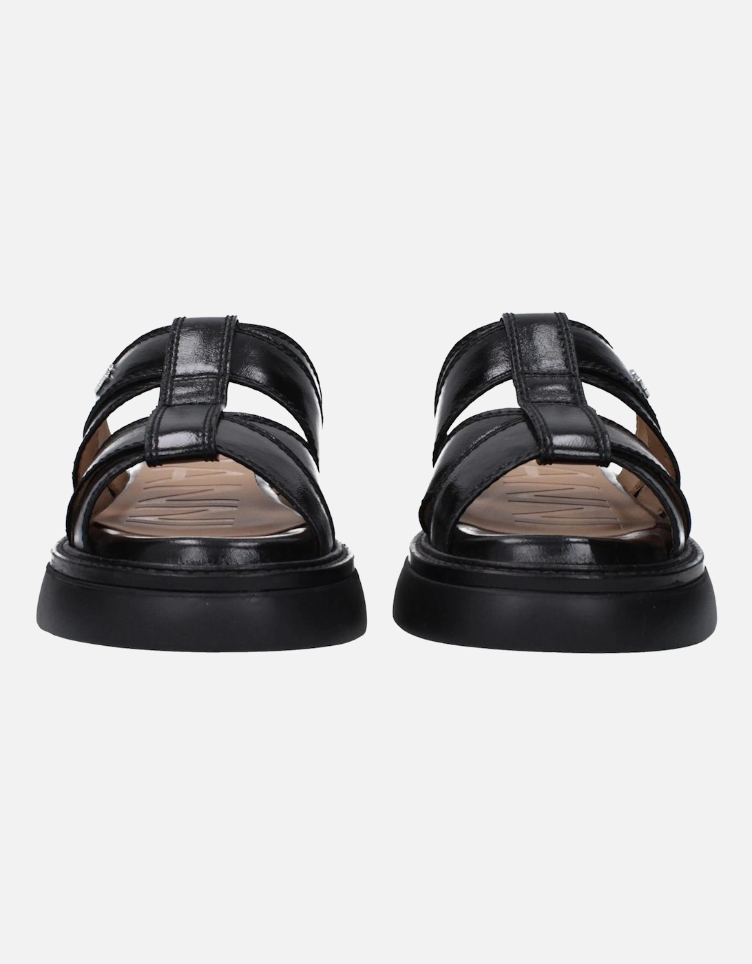 Casual Open Toe Slippers with Side and Back Logo Women - Black Sandals