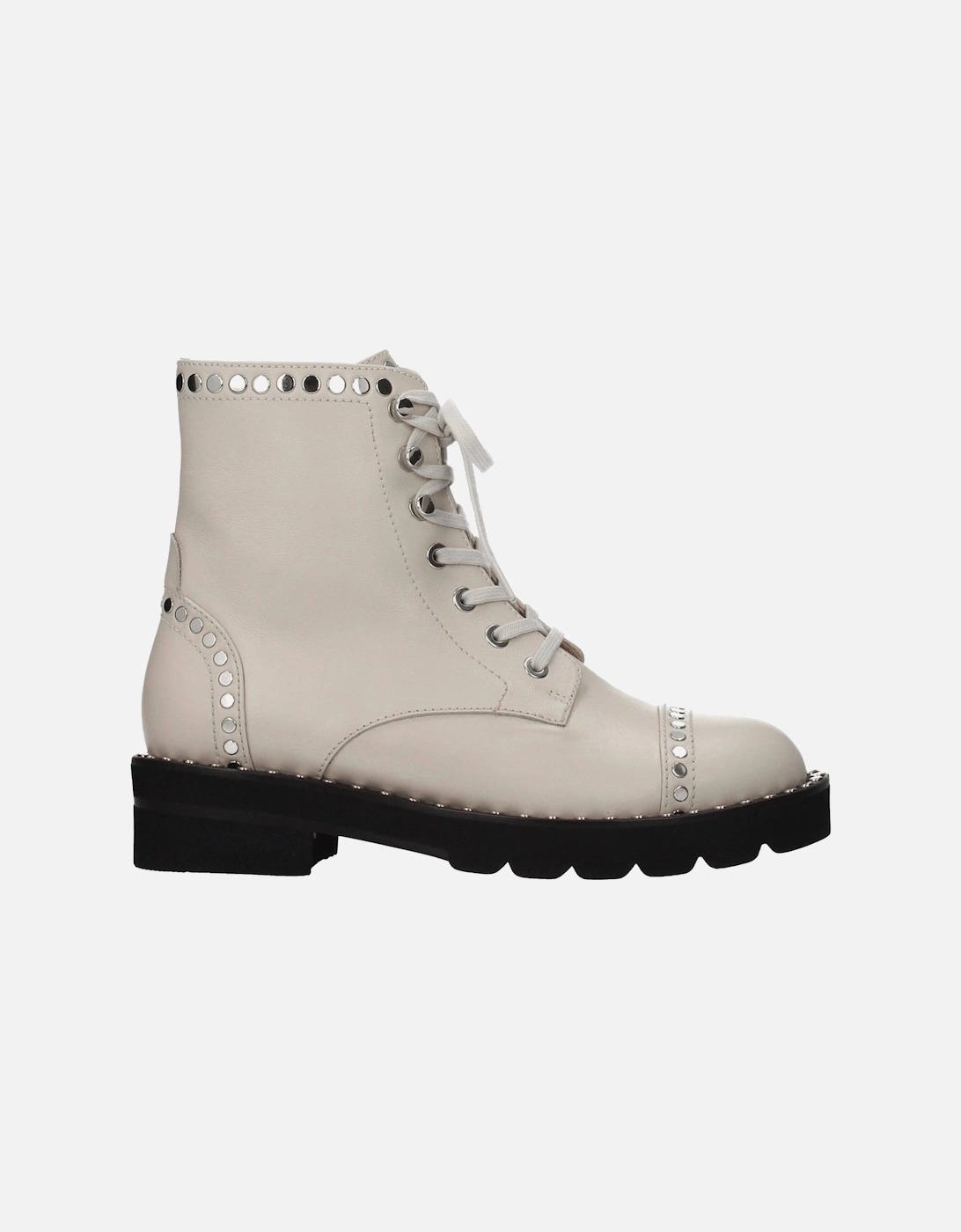 Studded Leather Ankle Boots with Wedge Heel Women - Beige, 6 of 5
