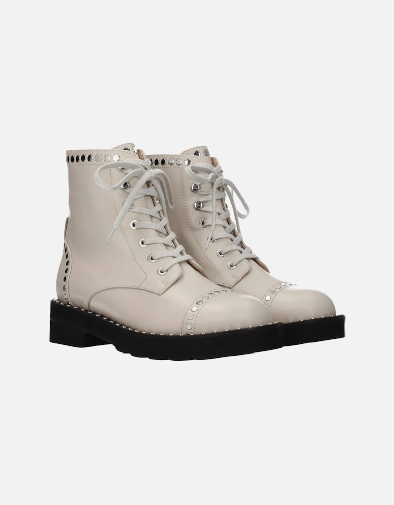 Studded Leather Ankle Boots with Wedge Heel Women - Beige