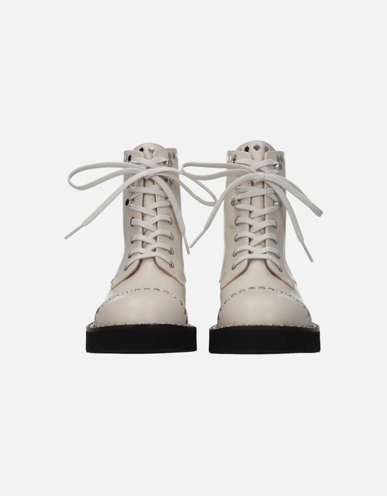 Studded Leather Ankle Boots with Wedge Heel Women - Beige