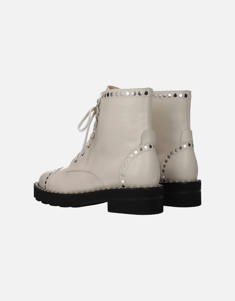 Studded Leather Ankle Boots with Wedge Heel Women - Beige