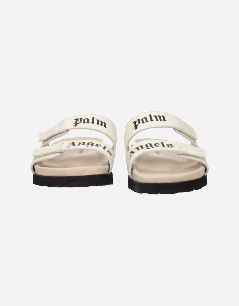 Leather Sandals with Front Logo and Strap Closure Women - Beige