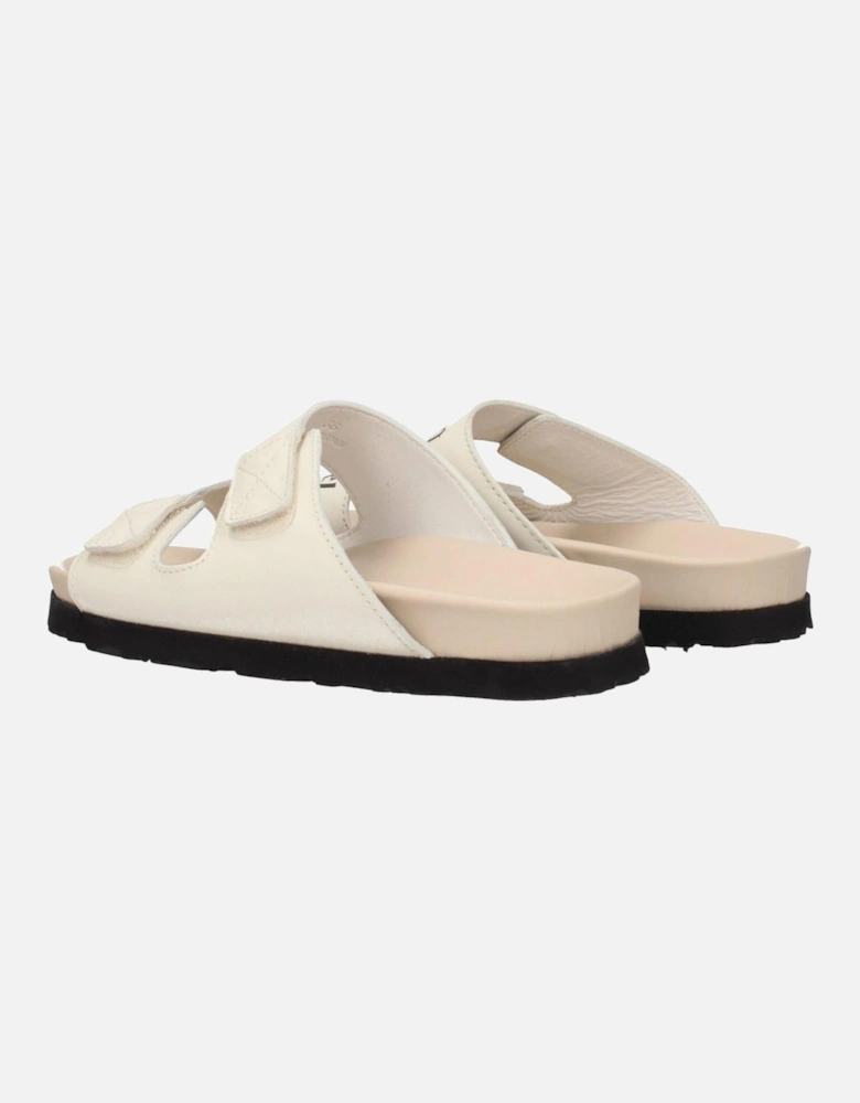 Leather Sandals with Front Logo and Strap Closure Women - Beige