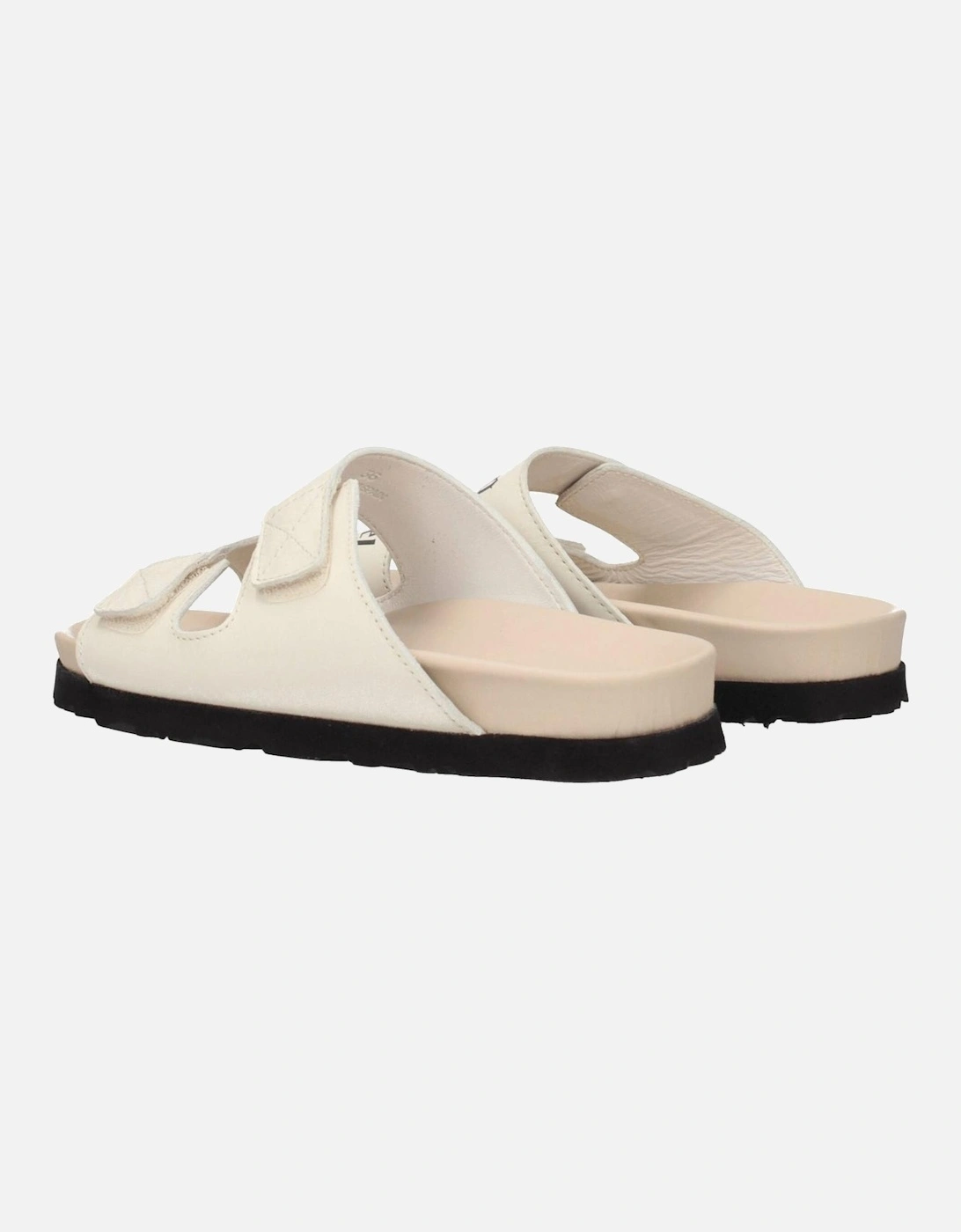 Leather Sandals with Front Logo and Strap Closure Women - Beige