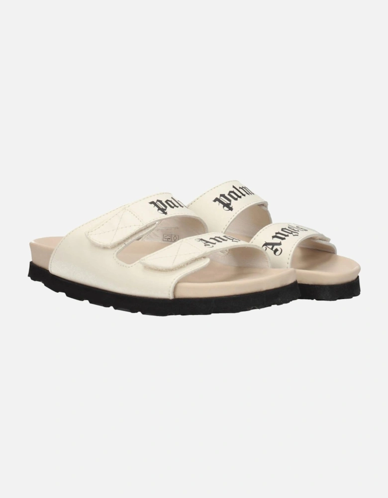 Leather Sandals with Front Logo and Strap Closure Women - Beige