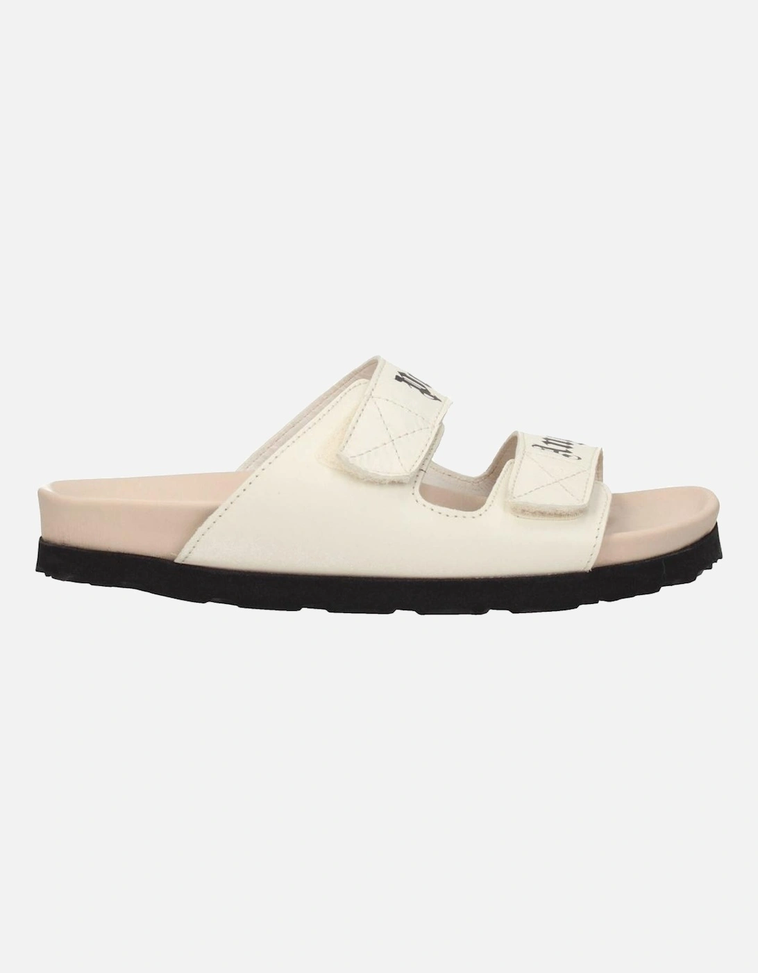 Leather Sandals with Front Logo and Strap Closure Women - Beige, 6 of 5