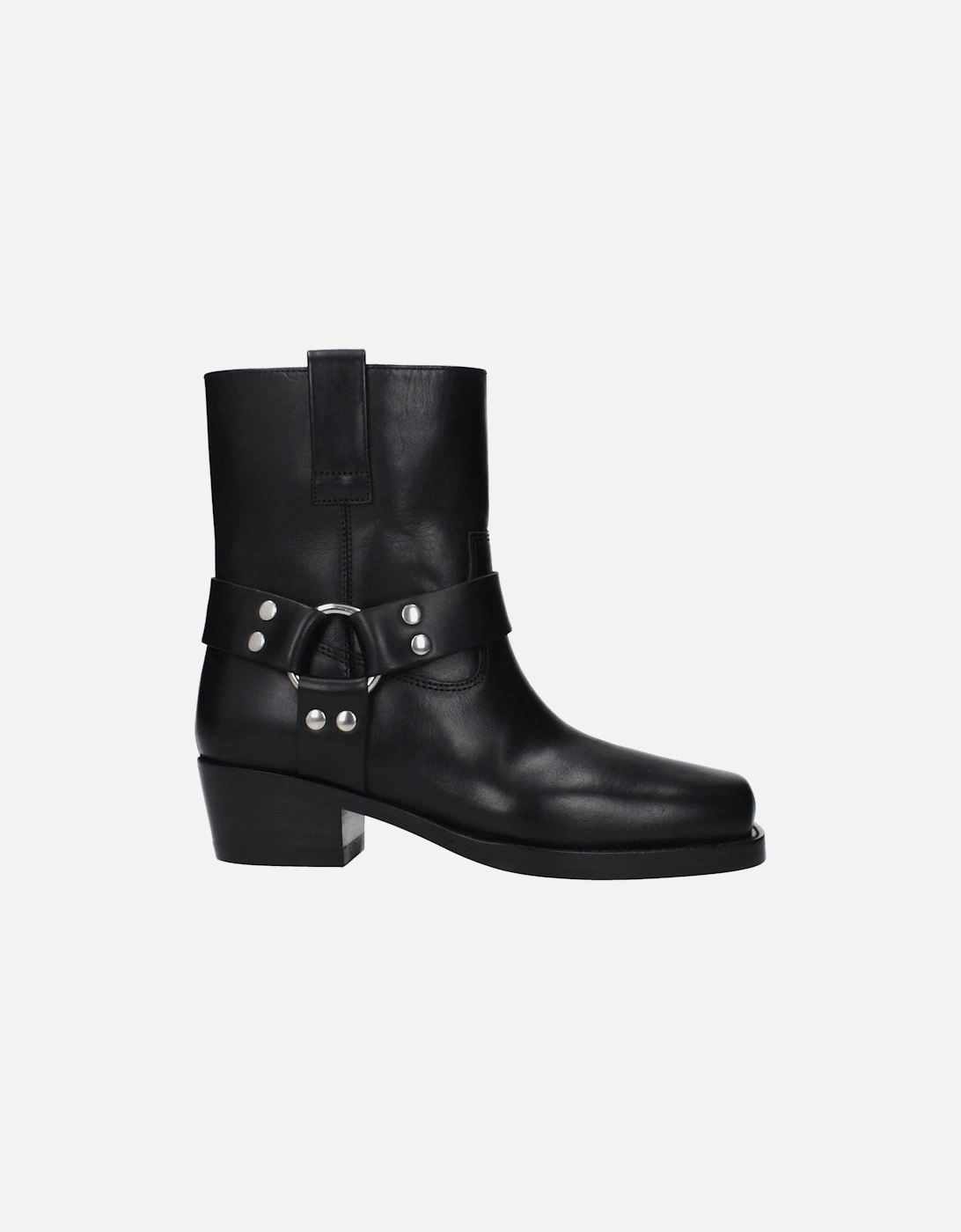 Square Toe Leather Ankle Boots with Mid Heels Women - Black, 6 of 5