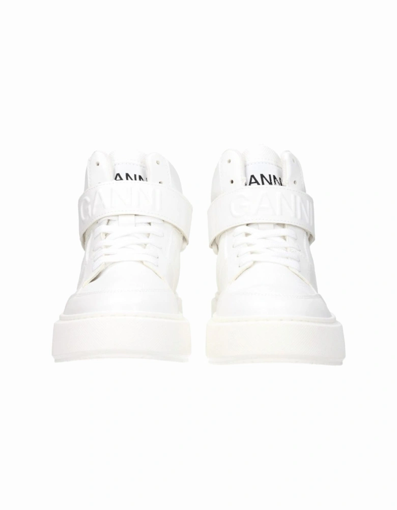 Leather Sneakers with Strap Closure and Logos Women - White