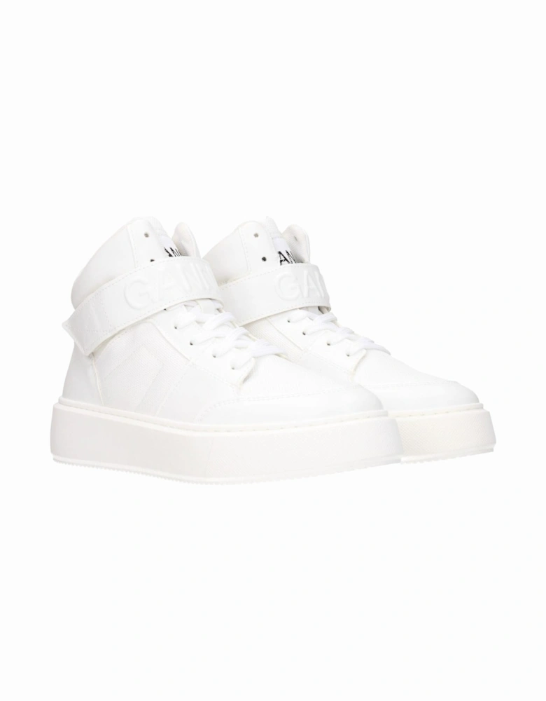 Leather Sneakers with Strap Closure and Logos Women - White