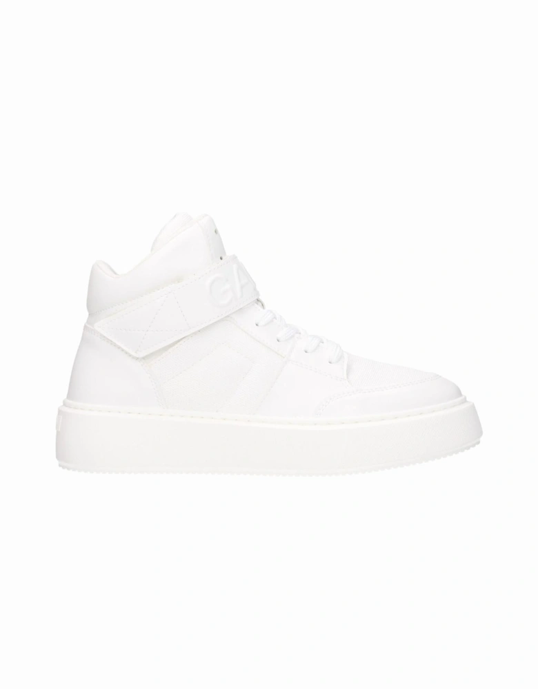 Leather Sneakers with Strap Closure and Logos Women - White